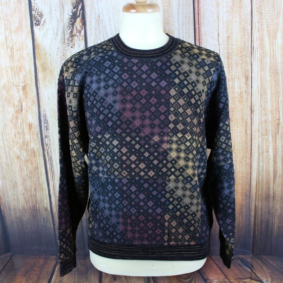 Jhane Barnes Mens Sweater Medium Abstract Wool Bld - Picture 1 of 7